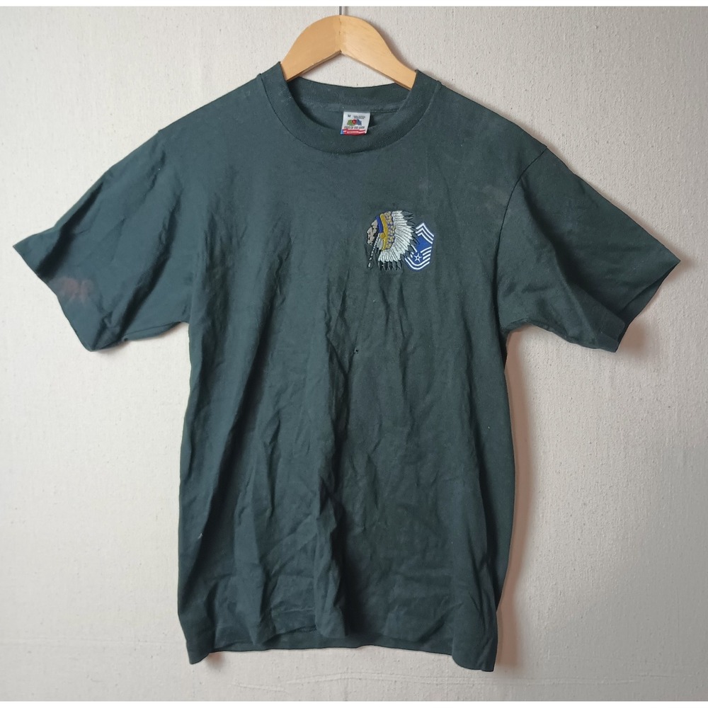Vintage CMSgt Chief USAF T-Shirt Military Made in USA Size Medium 90's Black Q